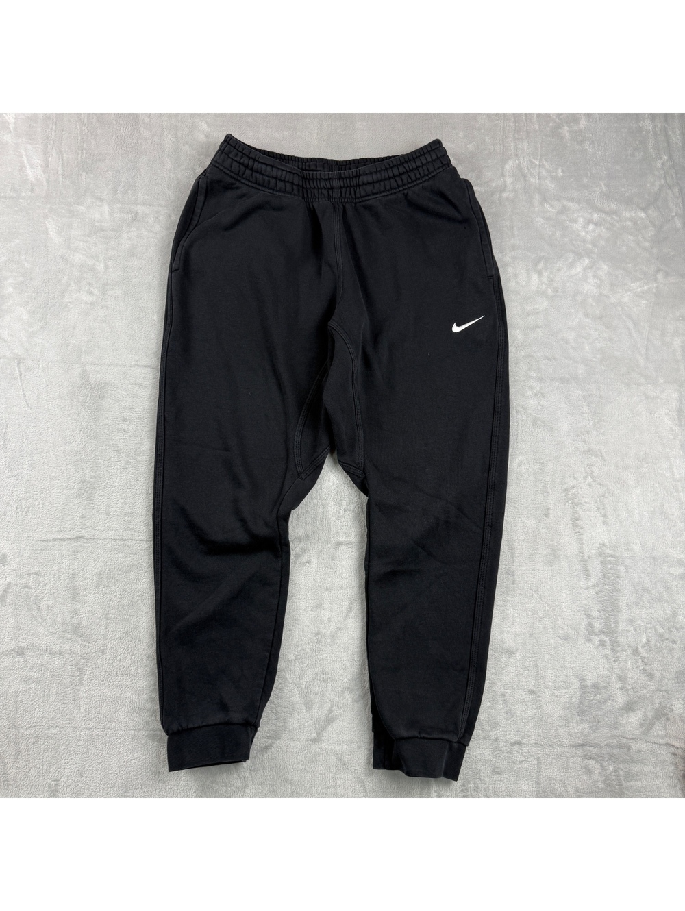 Y2K Nike Mens L Black Fleece Jogger Sweatpants Swoosh Athletic Training Tapered